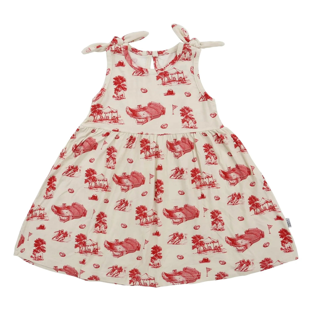 Bulldog Toile Bamboo Shoulder Tie Dress