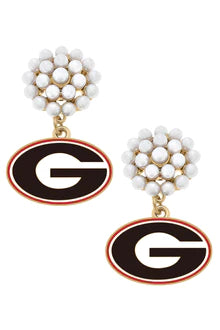 Georgia Bulldogs Pearl Cluster Enamel Drop Earrings