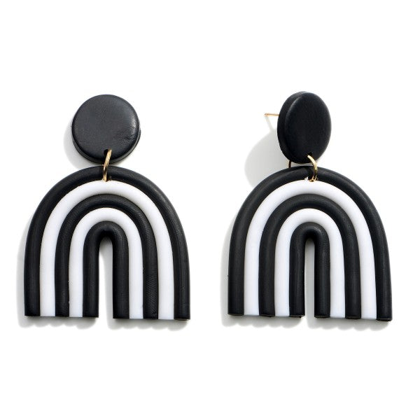Black and White Rainbow Clay Earrings