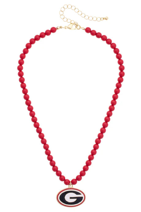 Georgia Bulldogs Beaded Logo Pendant Necklace