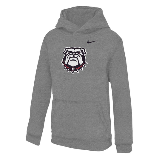 UGA Nike Youth Club Fleece Hood Grey w/ Bulldog
