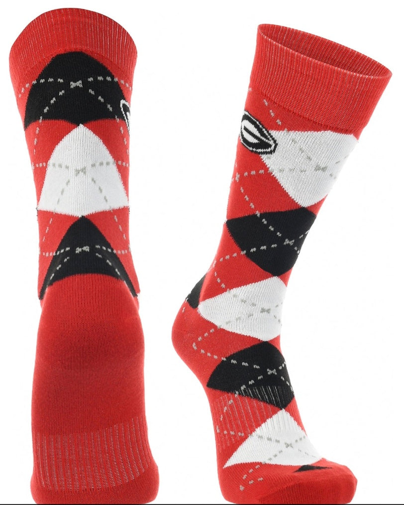 Georgia Bulldogs Crew Length Argyle Dress Socks