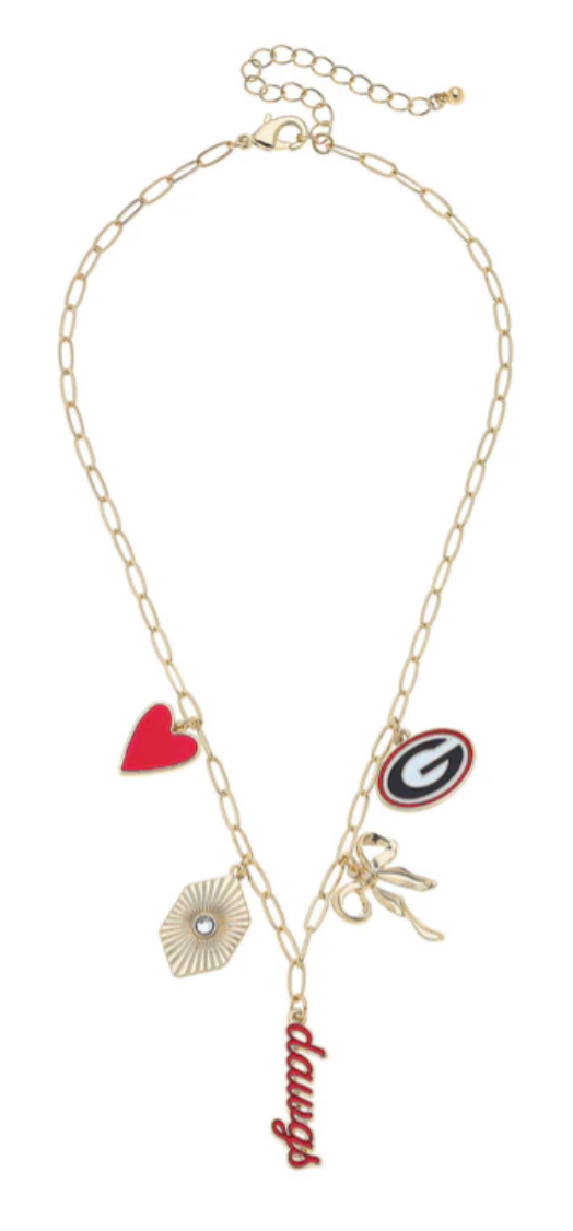 Georgia Bulldogs Paper Clip Charm Collector Necklace in Shiny Gold