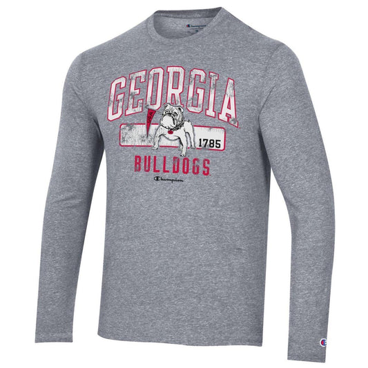 UGA Champion Branded Pennant Bulldog Long Sleeve Tri-Blend Tee