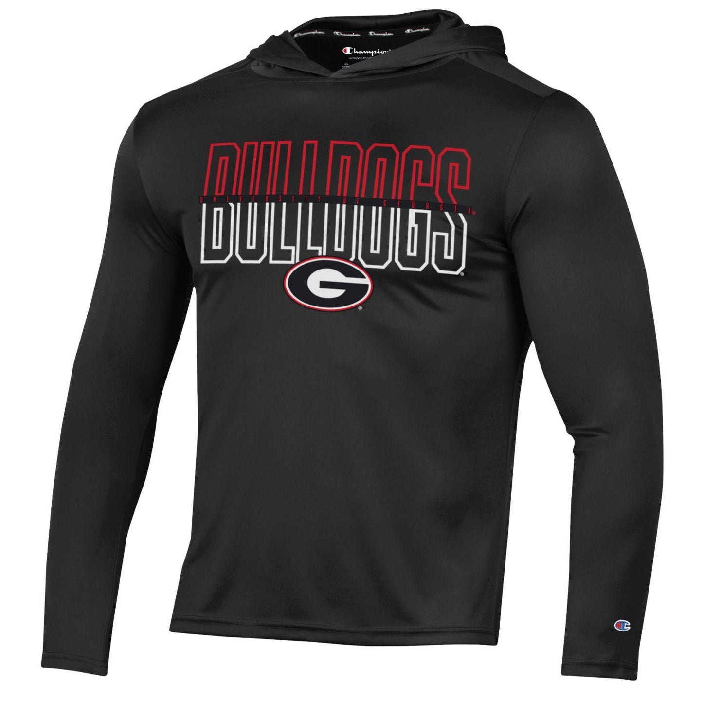 UGA Champion LS Black Hood Tee