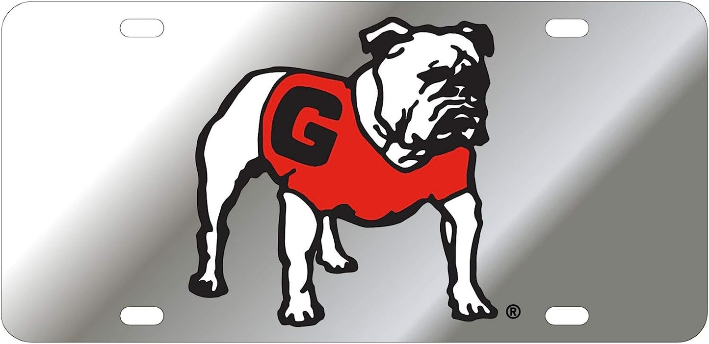 UGA Car Tag Mirror Standing Bulldog