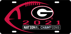 UGA 2021 National Champions Laser Cut Football License Plate - Black