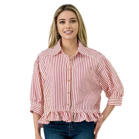 Gameday Parker Striped Ruffle Top
