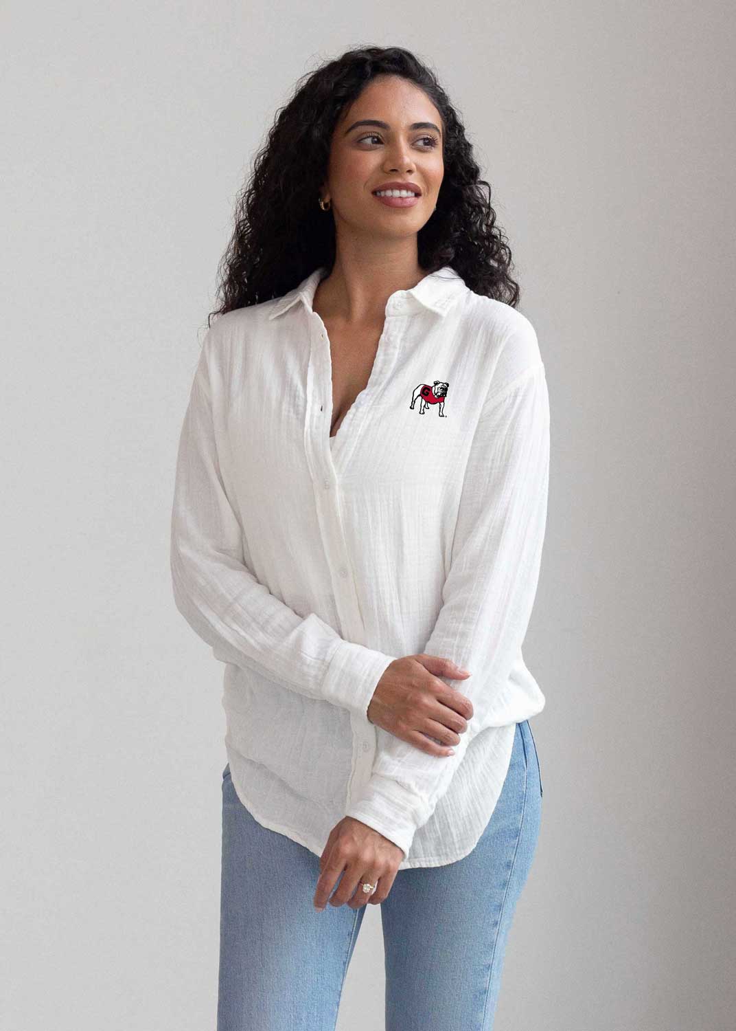 Ladies Leisure Gauze Woven Button Up