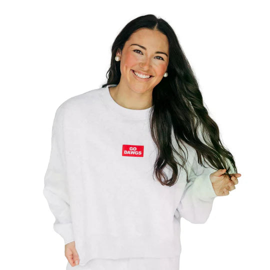 The Becca Boxy Crewneck Go Dawgs Woven Label