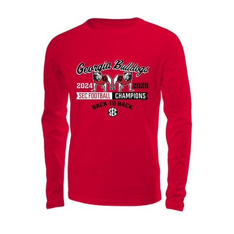 Georgia 2025 SEC Back 2 Back Champs YOUTH Long Sleeve T-Shirt