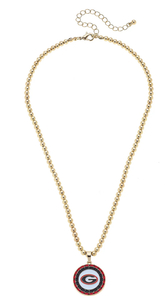 Georgia Bulldogs Pave Disc Necklace in Shiny Gold