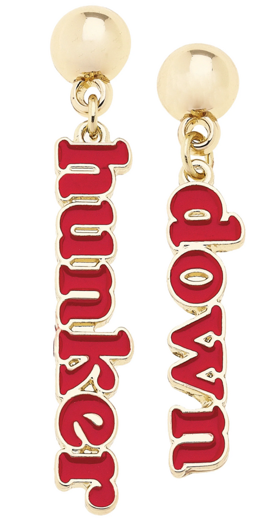 Georgia Bulldogs Slogan Earrings in Red/Shiny Gold