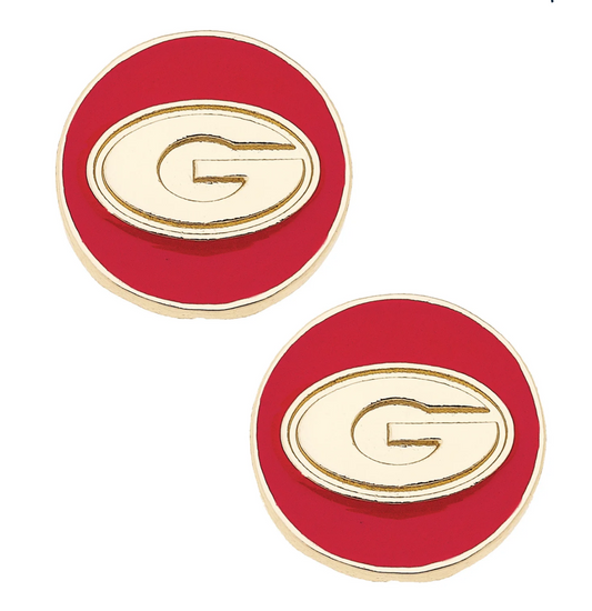 Georgia Bulldogs Logo Circle Stud Earrings in Red/Shiny Gold