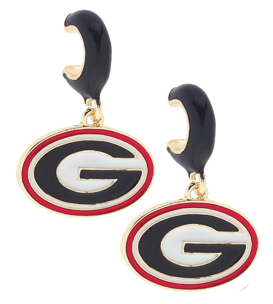 Georgia Bulldogs Enamel Logo Huggie Hoop Earrings in Black