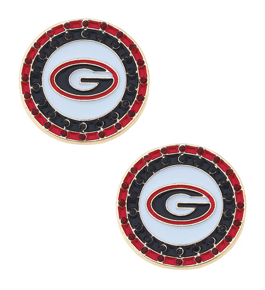 Georgia Bulldogs Pave Disc Stud Earrings in Red/Black/White
