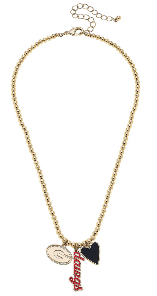 Georgia Bulldogs Ball Bead Charm Necklace in Shiny Gold