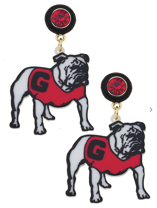 Georgia Hairy Dawg Resin Mascot Earrings in Red/Black