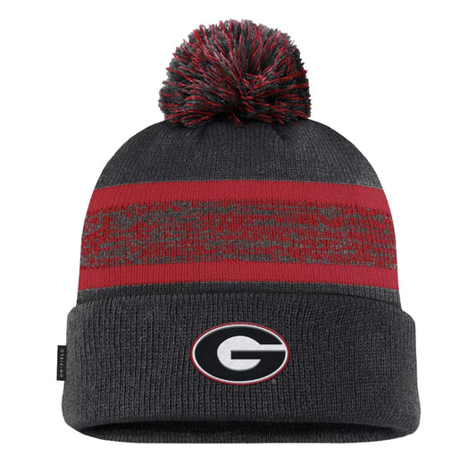 UGA Nike On-Field Peak Cuffed Knit Hat with Pom