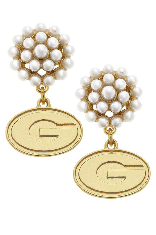 Georgia Bulldogs Pearl Cluster 24K Gold Plated Logo