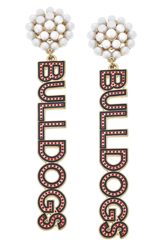 Georgia Bulldogs Pearl Cluster Dotted Enamel Drop Earrings