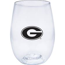 UGA Plastic Stemless Wine Glass