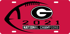 UGA 2021 National Champions Laser Cut Football License Plate - Red